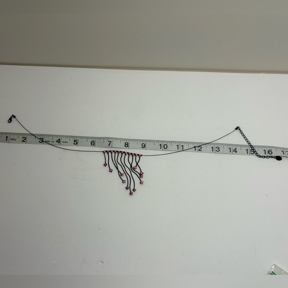 Hot Pink Waterfall Crystal Necklace on Black Metal Chain - Picture 6 of 6